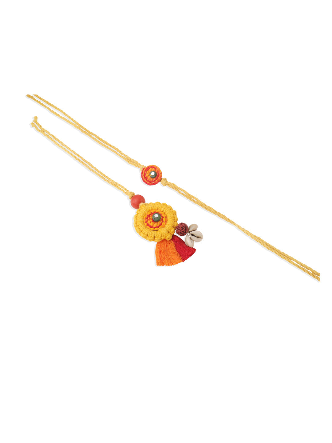 NVR Set of 2 Yellow Sea Shell Round Floral Design Bhaiya Bhabhi Rakhi Combo