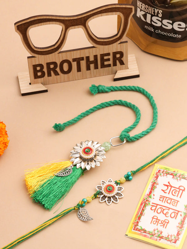 NVR Set of 2 Green Pearls Bhaiya Bhabhi Thread Rakhi, Combo for Rakshabandhan