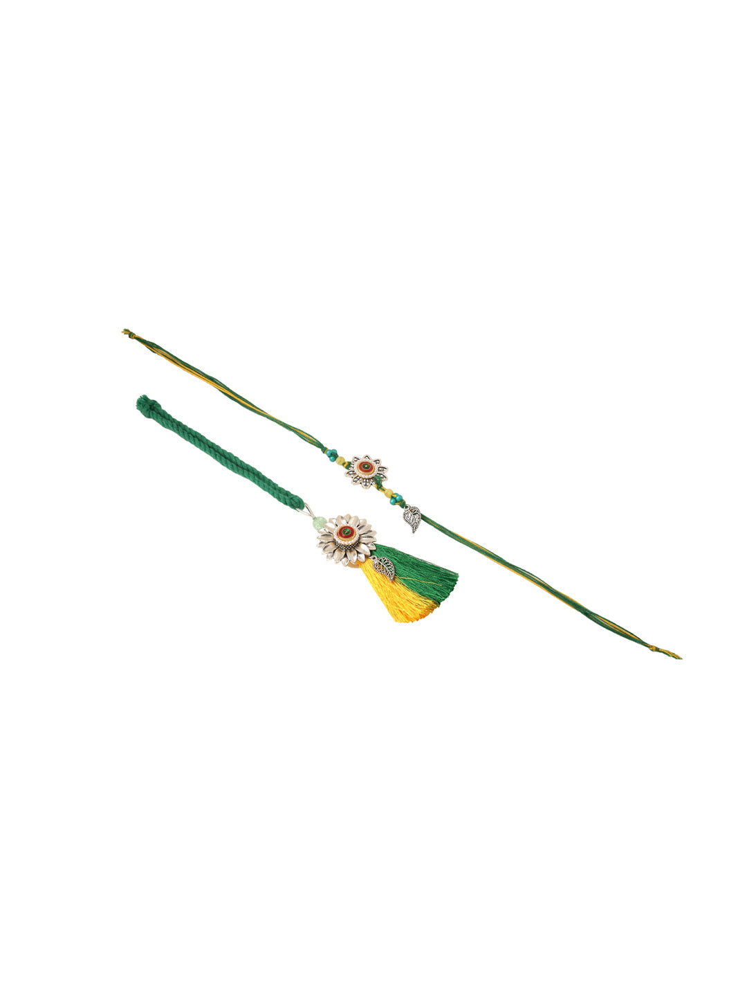 NVR Set of 2 Green Pearls Bhaiya Bhabhi Thread Rakhi, Combo for Rakshabandhan
