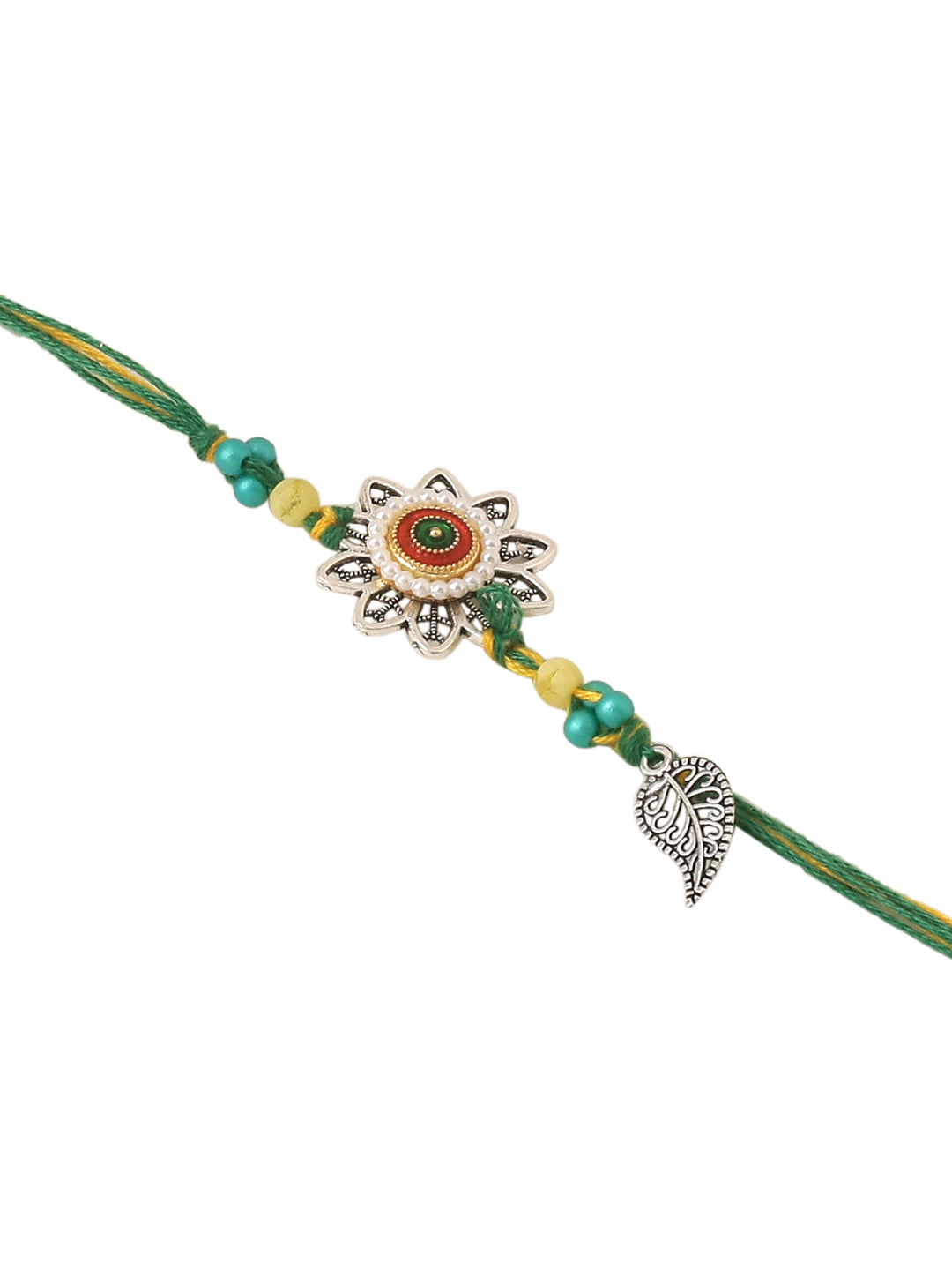 NVR Set of 2 Green Pearls Bhaiya Bhabhi Thread Rakhi with Roli Chawal Chandan & Mishri