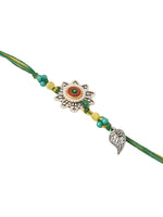 Thumbnail for NVR Set of 2 Green Pearls Bhaiya Bhabhi Thread Rakhi with Roli Chawal Chandan & Mishri