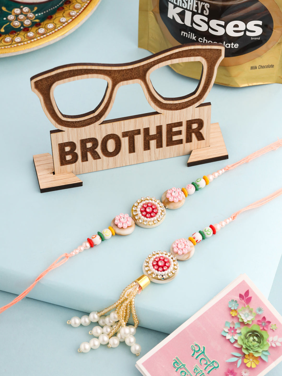 NVR Set of 2 Multicolor Artificial Stones & Beads Round Floral Bhaiya Bhabhi Rakhi Combo - Distacart