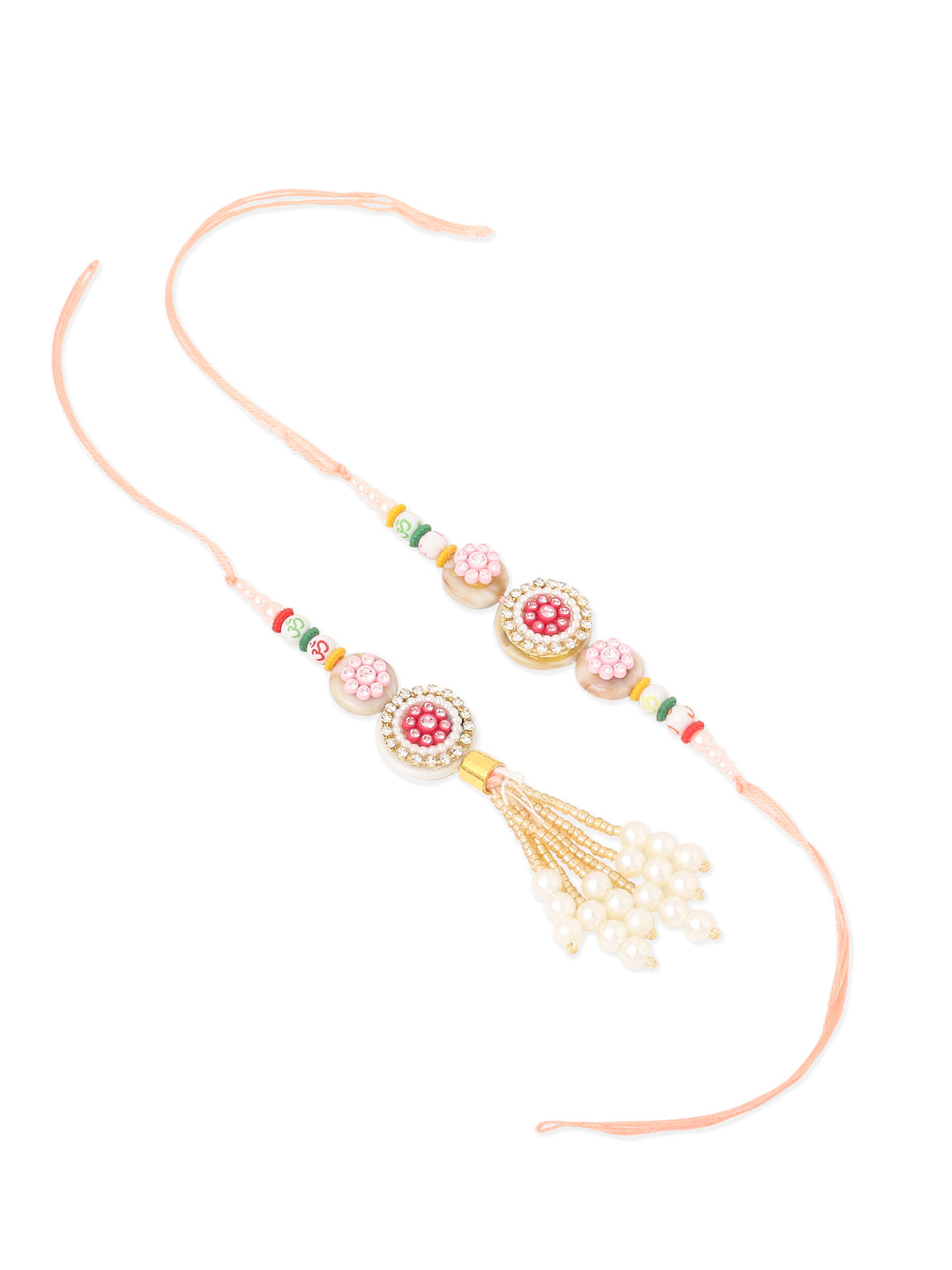 NVR Set of 2 Multicolor Artificial Stones & Beads Round Floral Bhaiya Bhabhi Rakhi Combo - Distacart