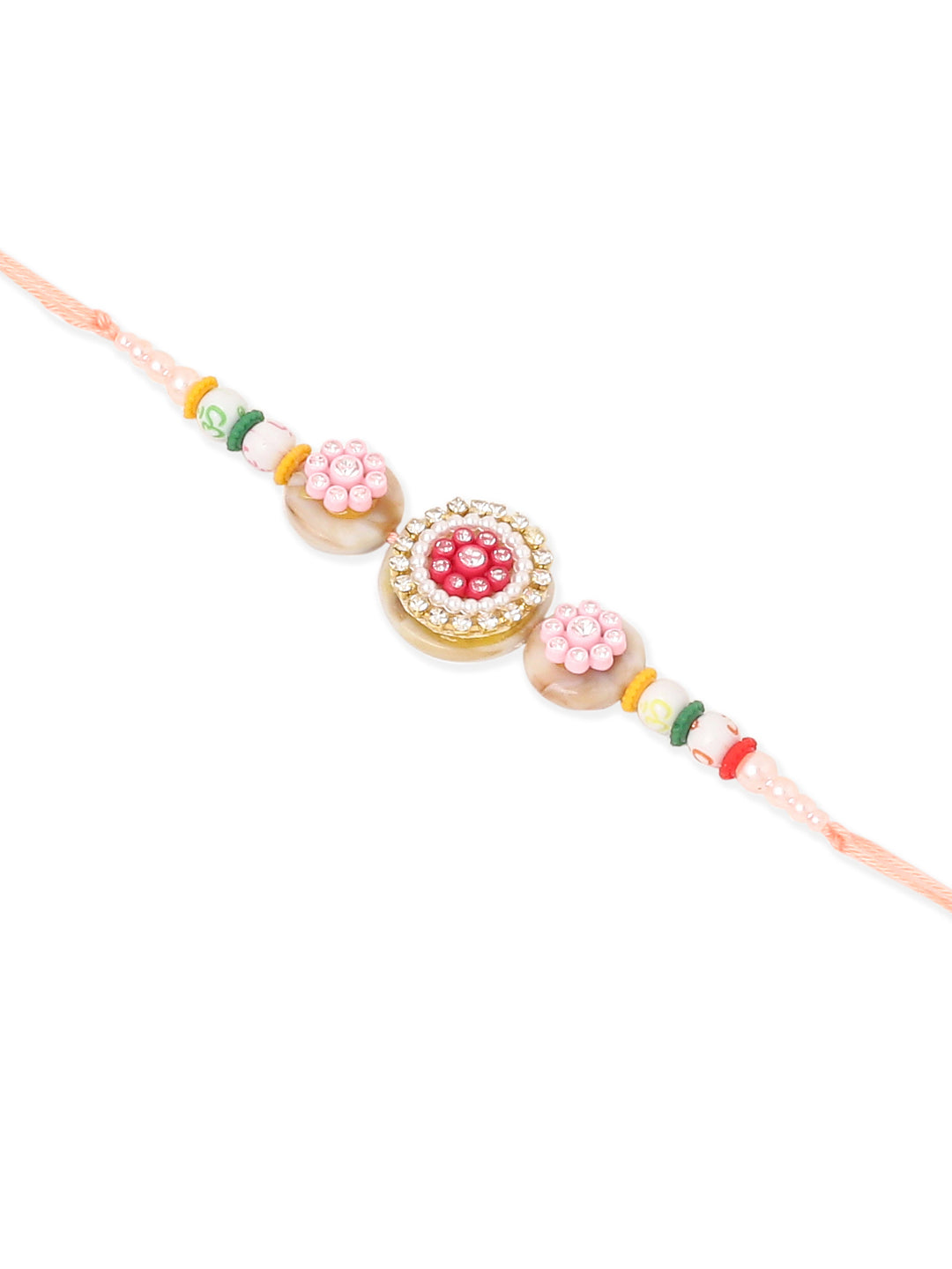 NVR Set of 2 Multicolor Artificial Stones & Beads Round Floral Bhaiya Bhabhi Rakhi with Roli Chawal Chandan & Mishri - Distacart