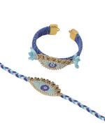 Thumbnail for NVR Set of 2 Blue Evil Eye & Kundan Studded Handcrafted Bhaiya Bhabhi Rakhi Combo