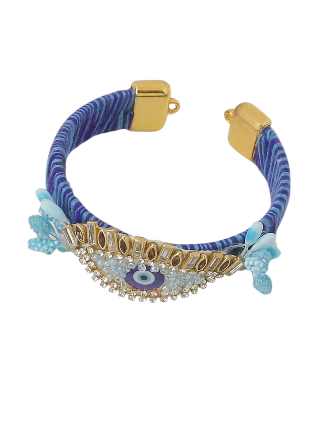 NVR Set of 2 Blue Evil Eye & Kundan Studded Handcrafted Bhaiya Bhabhi Rakhi Combo