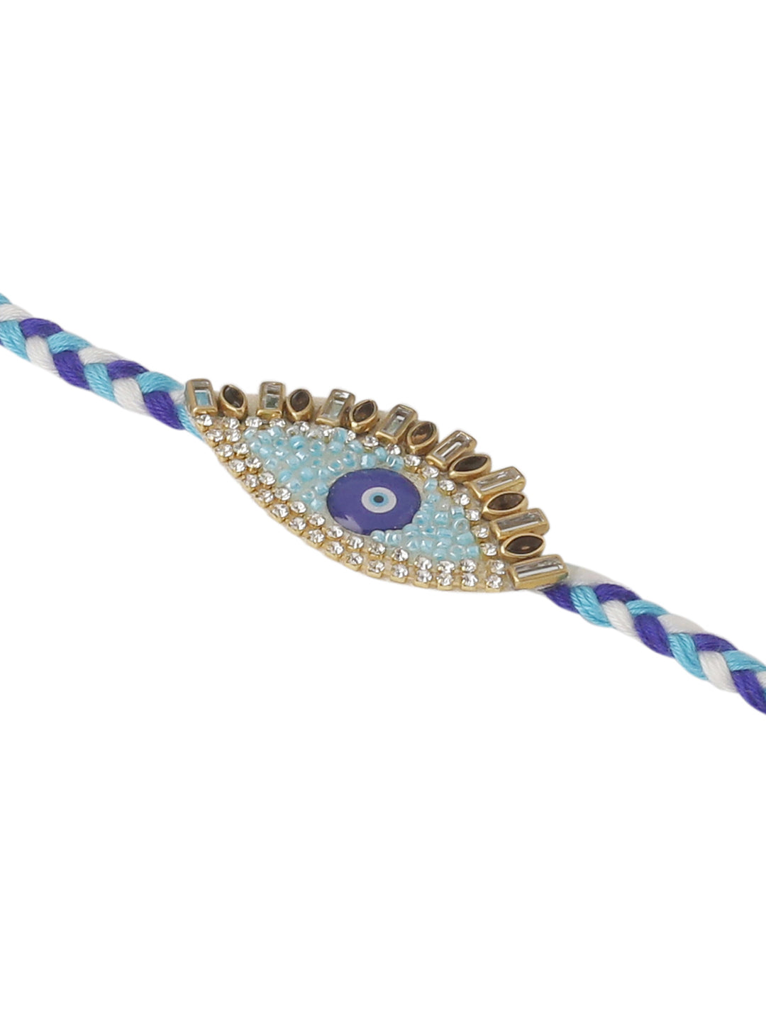 NVR Set of 2 Blue Evil Eye & Kundan Studded Handcrafted Bhaiya Bhabhi Rakhi Combo