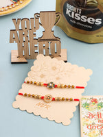 Thumbnail for NVR Men Set of 2 Red & Gold Floral Design Artificial Stones & Beads Thread Rakhi Combo