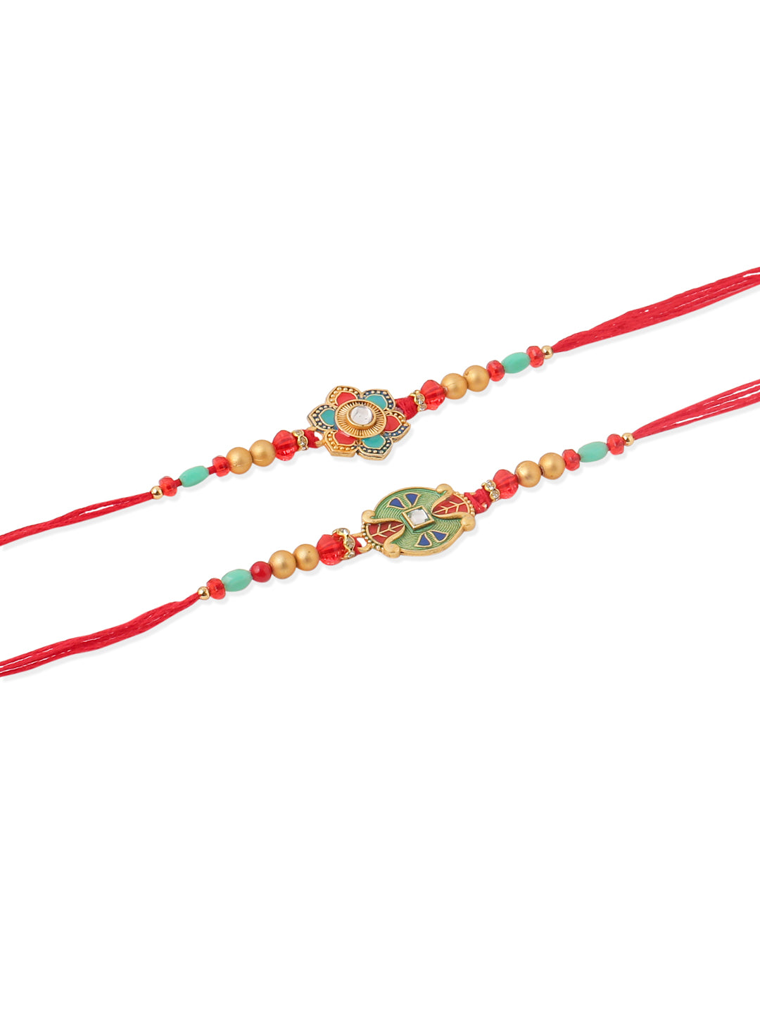 NVR Men Set of 2 Floral Design Red Artificial Stones & Beads Thread Rakhi Combo - Distacart
