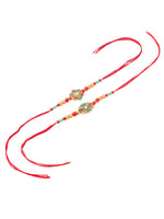 Thumbnail for NVR Men Set of 2 Floral Design Red Artificial Stones & Beads Thread Rakhi With Roli Chawal Chandan & Mishri