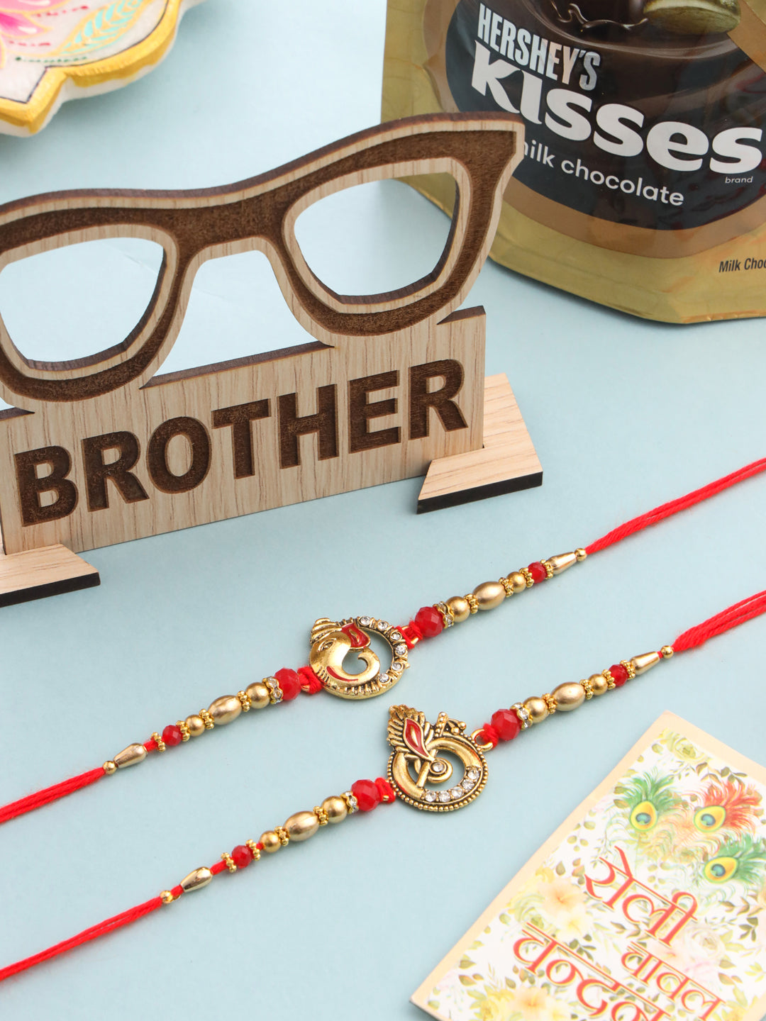 NVR Men Set of 2 Golden Red Religious Designer Ganesh Ji Thread Rakhi Combo - Distacart