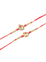 Thumbnail for NVR Men Set of 2 Golden Red Religious Designer Ganesh Ji Thread Rakhi With Roli Chawal Chandan & Mishri