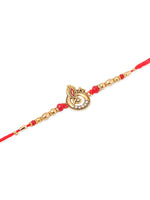 Thumbnail for NVR Men Set of 2 Golden Red Religious Designer Ganesh Ji Thread Rakhi With Roli Chawal Chandan & Mishri