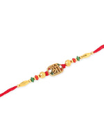 Thumbnail for NVR Men Set of 3 Red & Gold Floral Design Artificial Stones and Beads Thread Rakhi With Roli Chawal Chandan & Mishri
