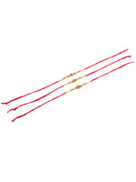 Thumbnail for NVR Men Set of 3 Red & Gold Floral Design Artificial Stones and Beads Thread Rakhi With Roli Chawal Chandan & Mishri