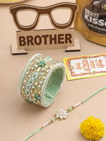 Thumbnail for NVR Set of 2 Green Artificial Stones Bhaiya Bhabhi Rakhi Set, Combo for Rakshabandhan