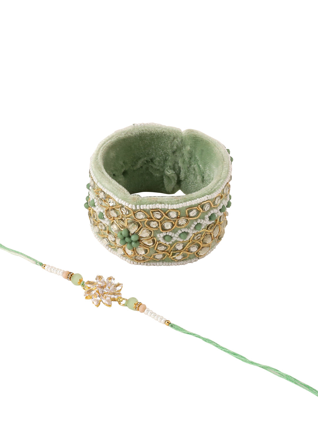 NVR Set of 2 Green Artificial Stones Bhaiya Bhabhi Rakhi With Roli Chawal Chandan & Mishri - Distacart