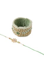 Thumbnail for NVR Set of 2 Green Artificial Stones Bhaiya Bhabhi Rakhi With Roli Chawal Chandan & Mishri