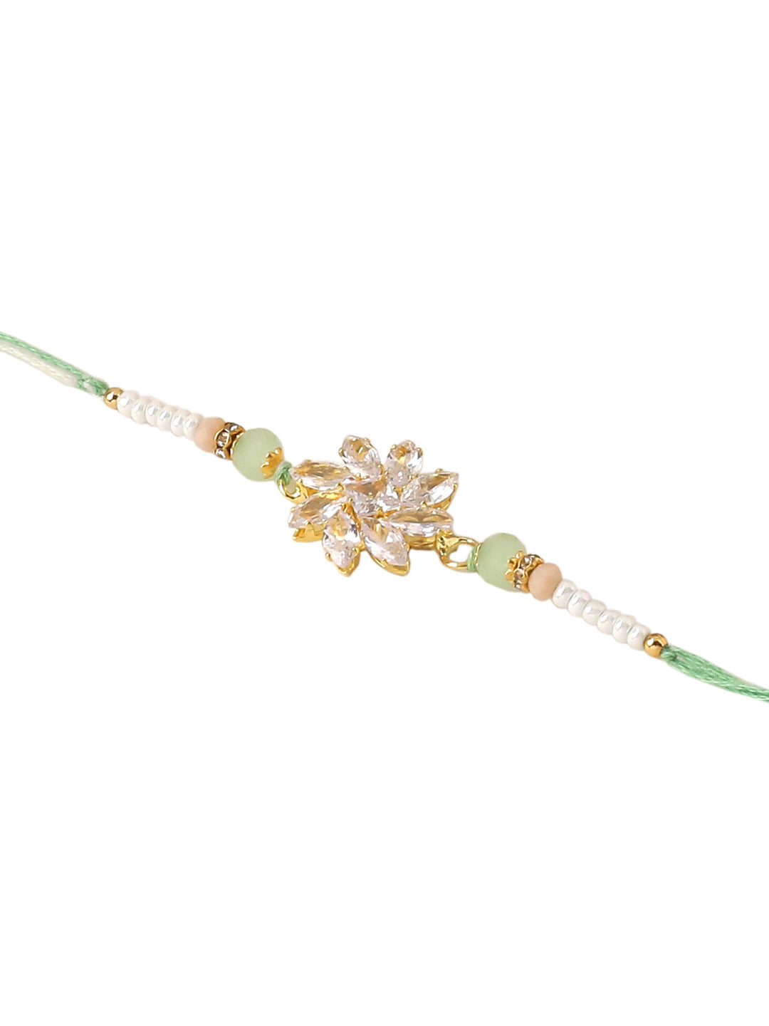 NVR Set of 2 Green Artificial Stones Bhaiya Bhabhi Rakhi With Roli Chawal Chandan & Mishri
