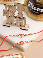 Thumbnail for NVR Men Set of 2 Red & Gold Floral Design Artificial Beads Thread Rakhi Combo