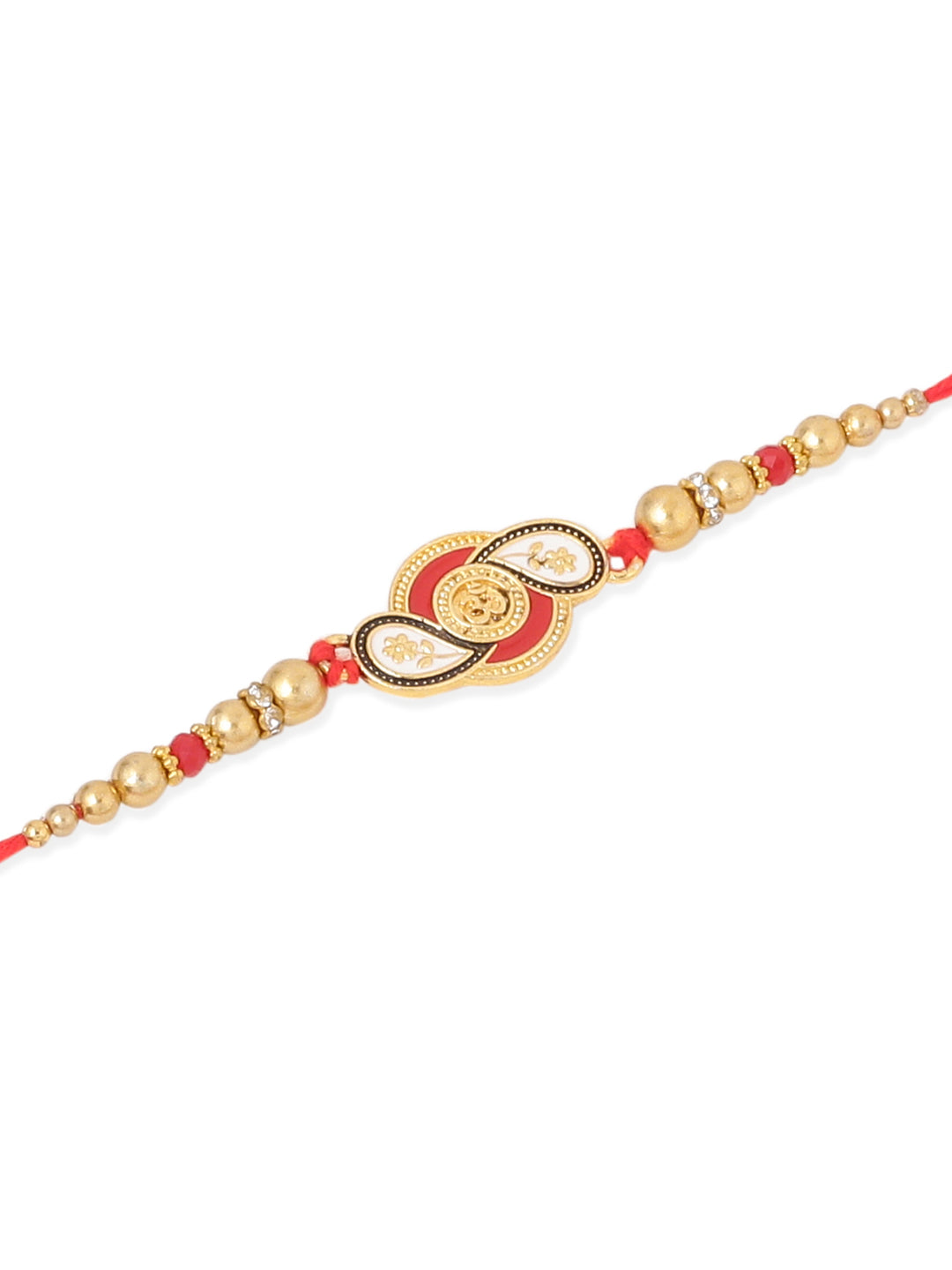NVR Men Set of 2 Red & Gold Floral Design Artificial Beads Thread Rakhi Combo
