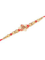 Thumbnail for NVR Men Set of 2 Red & Gold Floral Design Artificial Beads Thread Rakhi With Roli Chawal Chandan & Mishri