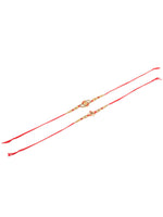 Thumbnail for NVR Men Set of 2 Red & Gold Floral Design Artificial Beads Thread Rakhi With Roli Chawal Chandan & Mishri