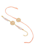 Thumbnail for NVR Set of 2 Peach Color Artificial Stones & Pearls Bhaiya Bhabhi Rakhi With Roli Chawal Chandan & Mishri