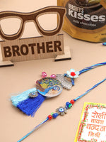 Thumbnail for NVR Set of 2 Blue Evil Eye & Peacock Design Artificial Beads Bhaiya Bhabhi Rakhi Combo