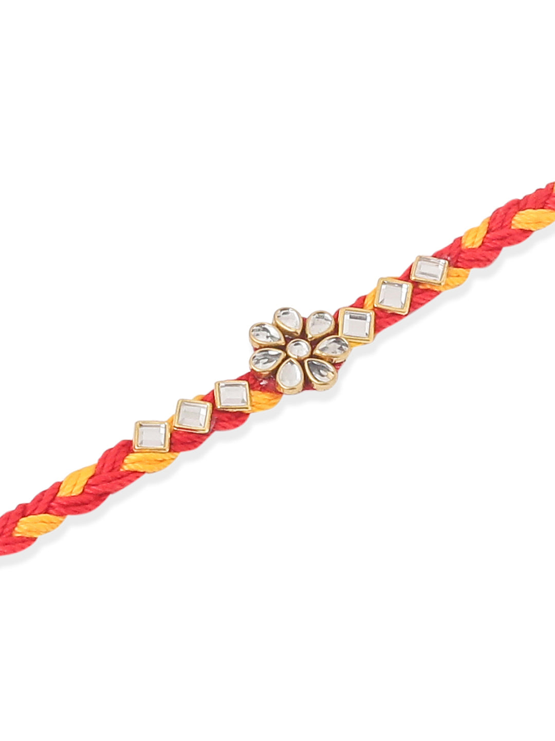 NVR Men Set of 3 Red & Yellow Kundan Studded Floral Design Thread Rakhi Combo - Distacart