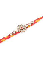 Thumbnail for NVR Men Set of 3 Red & Yellow Kundan Studded Floral Design Thread Rakhi Combo