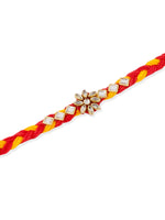 Thumbnail for NVR Men Set of 3 Red & Yellow Kundan Studded Floral Design Thread Rakhi Combo