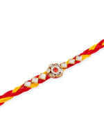 Thumbnail for NVR Men Set of 3 Red & Yellow Kundan Studded Floral Design Thread Rakhi Combo