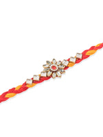 Thumbnail for NVR Men Set of 6 Red & Yellow Kundan Studded Floral Design Thread Rakhi Combo