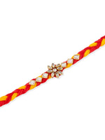 Thumbnail for NVR Men Set of 6 Red & Yellow Kundan Studded Floral Design Thread Rakhi Combo