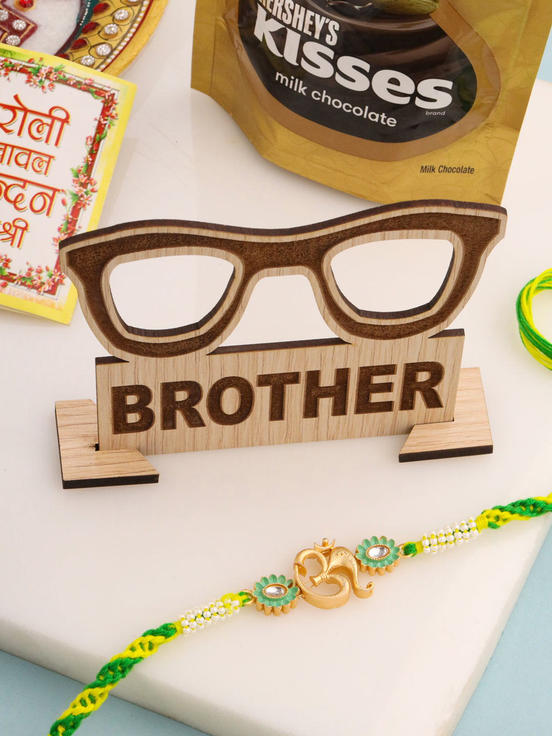 NVR Men Green Kundan Studded Om Design Thread Rakhi, Combo for Rakshabandhan - Distacart