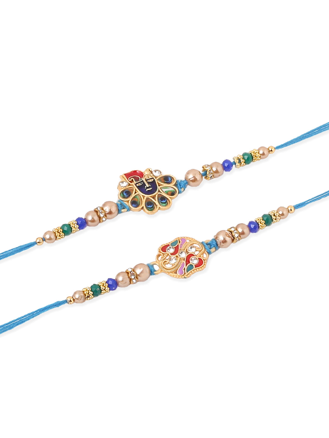 NVR Men Set of 2 Blue Artificial Stones & Beads Thread Rakhi with Roli Chawal Chandan & Mishri - Distacart