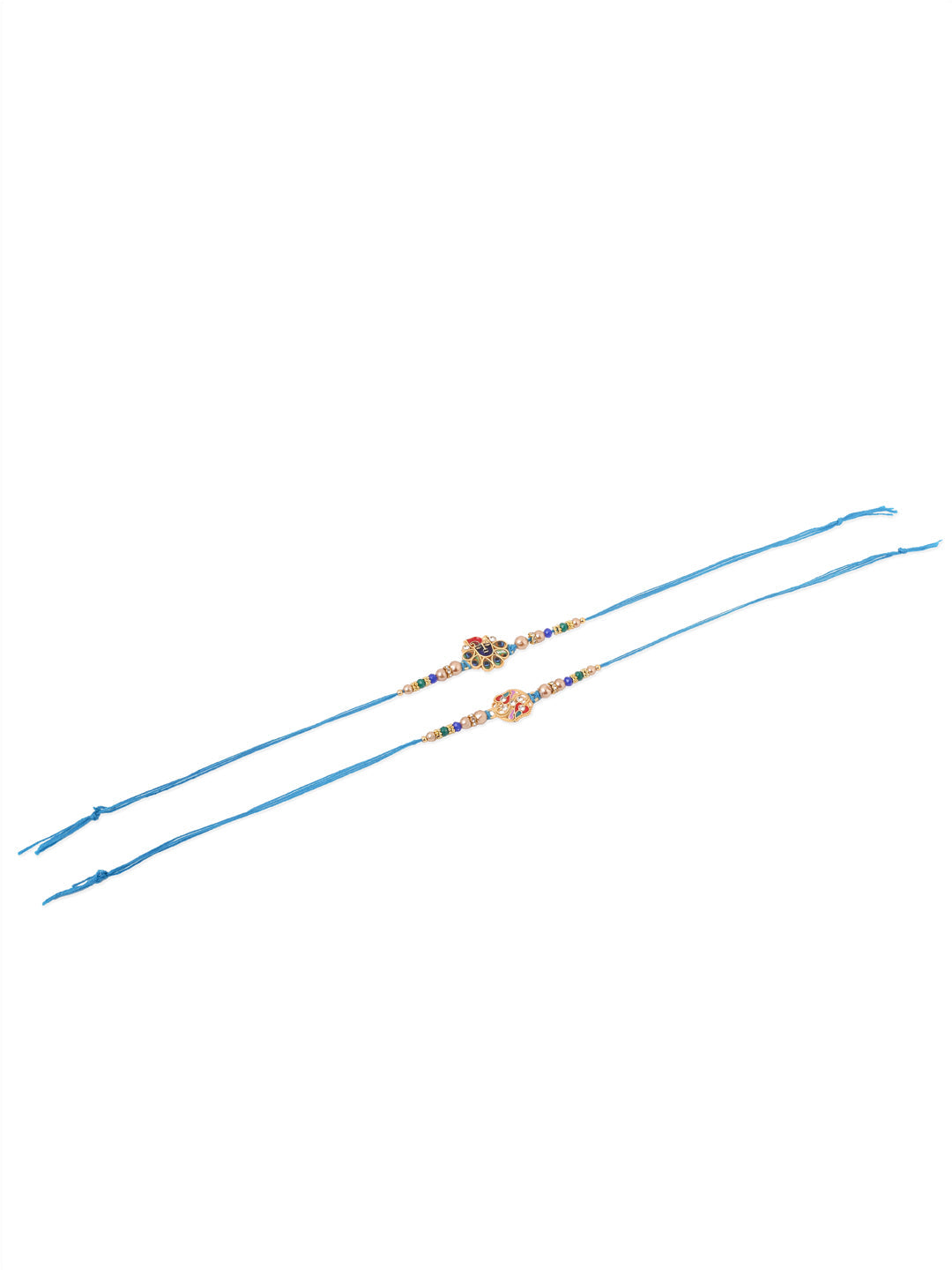 NVR Men Set of 2 Blue Artificial Stones & Beads Thread Rakhi with Roli Chawal Chandan & Mishri