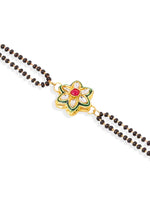 Thumbnail for NVR Set of 2 Gold Toned Kundan Studded Floral Shape Bhaiya Bhabhi Rakhi Combo