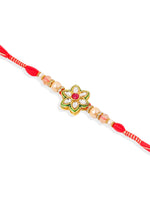 Thumbnail for NVR Set of 2 Gold Toned Kundan Studded Floral Shape Bhaiya Bhabhi Rakhi Combo