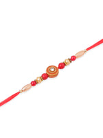 Thumbnail for NVR Men Set of 4 Red Artificial Stones & Beads Floral Shape Thread Rakhi with Roli Chawal Chandan & Mishri