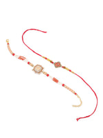 Thumbnail for NVR Set of 2 Gold Toned Artificial Stones & Beads Om Design Bhaiya Bhabhi Rakhi Combo