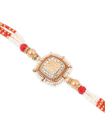 Thumbnail for NVR Set of 2 Gold Toned Artificial Stones & Beads Om Design Bhaiya Bhabhi Rakhi Combo