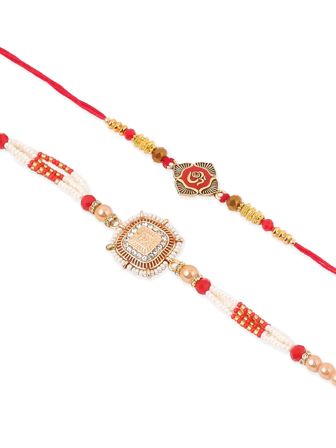 NVR Set of 2 Gold Toned Artificial Stones & Beads Om Design Bhaiya Bhabhi Rakhi with Roli Chawal Chandan & Mishri - Distacart