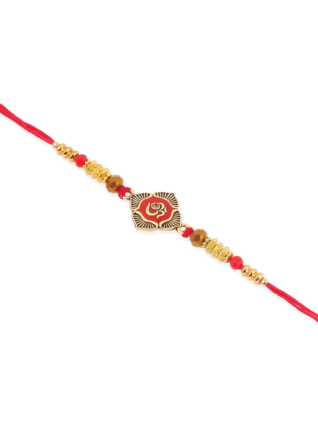 NVR Set of 2 Gold Toned Artificial Stones & Beads Om Design Bhaiya Bhabhi Rakhi with Roli Chawal Chandan & Mishri
