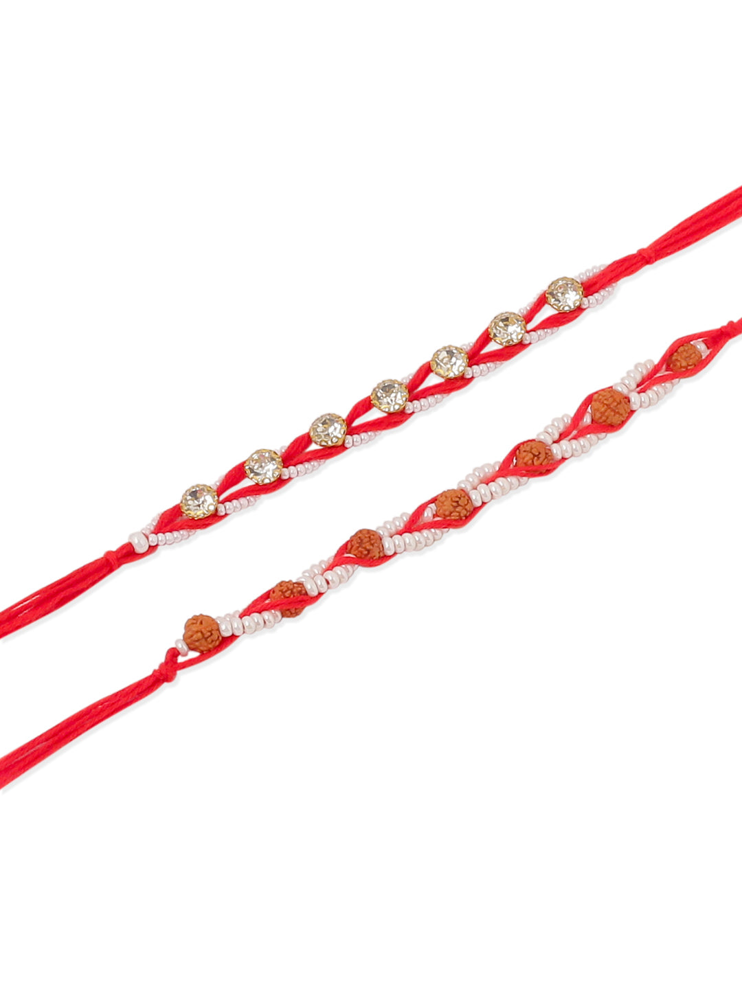 NVR Men Set of 2 Red Artificial Stones & Rudraksh Thread Rakhi with Roli Chawal Chandan & Mishri - Distacart