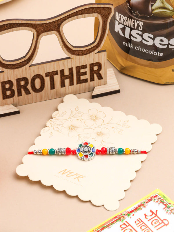 NVR Men Multicolor Artificial Stones & Beads Floral Design Thread Rakhi Combo - Distacart