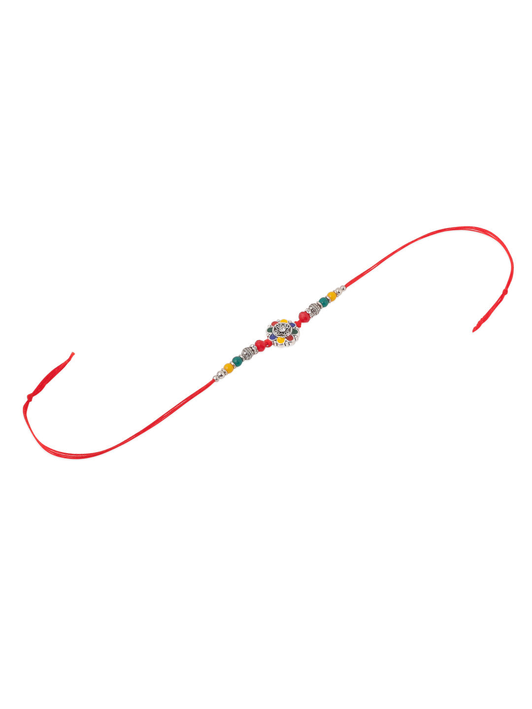 NVR Men Multicolor Artificial Stones & Beads Floral Design Thread Rakhi with Roli Chawal Chandan & Mishri - Distacart