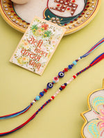 Thumbnail for NVR Men Multicolor Evil Eye Artificial Beads Thread Rakhi with Roli Chawal Chandan & Mishri