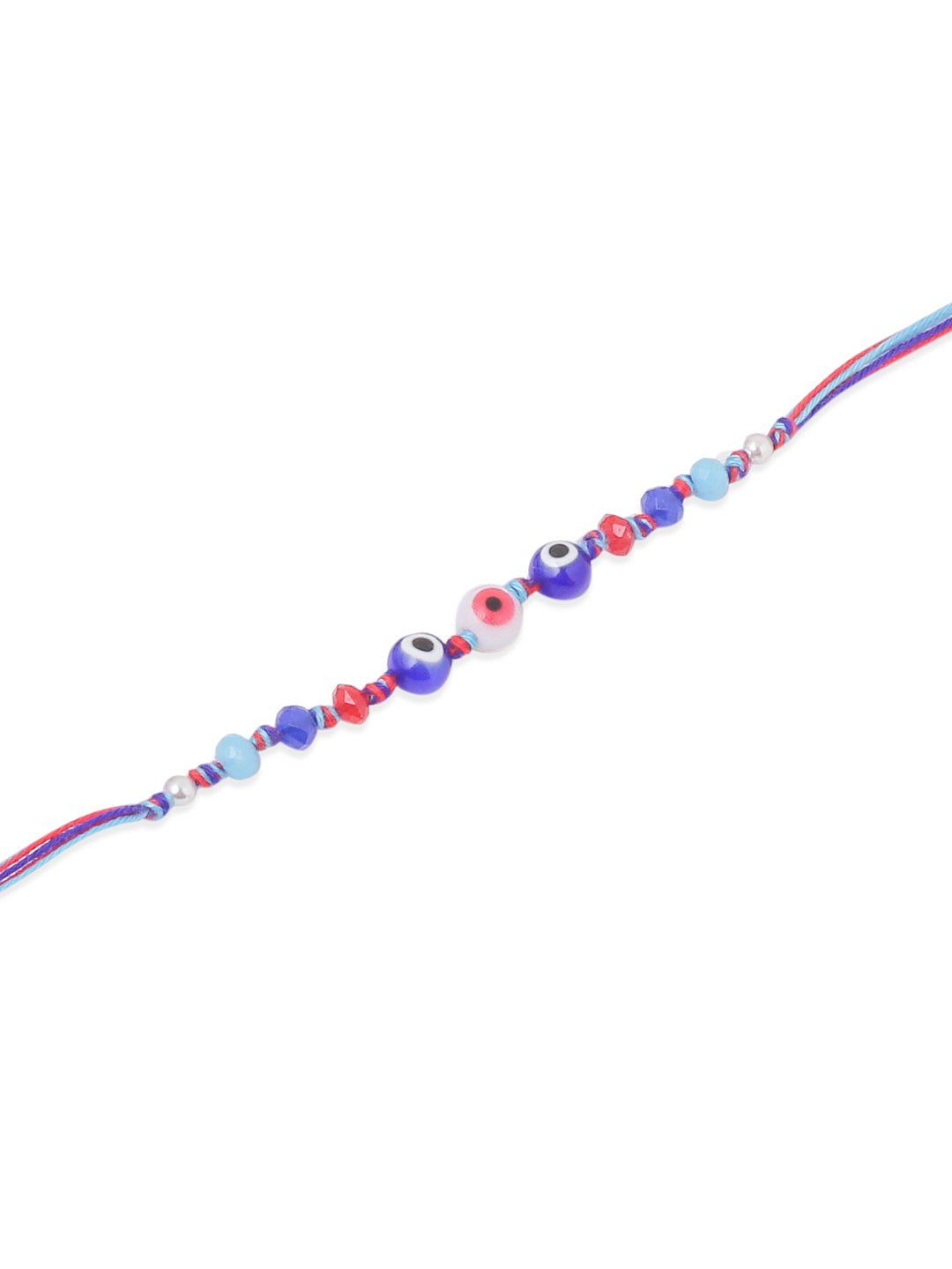 NVR Men Multicolor Evil Eye Artificial Beads Thread Rakhi with Roli Chawal Chandan & Mishri